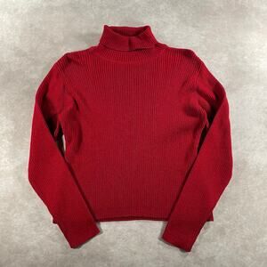 VTG Women Petite Sophisticate Red Ribbed Turtle Neck Casual Preppy Chic Sweater